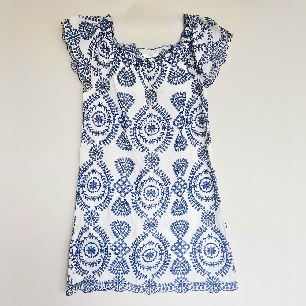 Adiva White Dress with Navy Embroidery